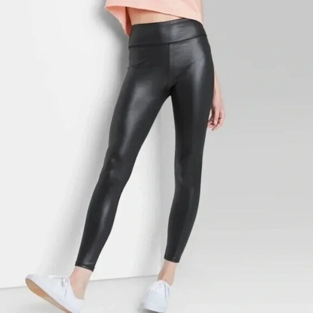 Wild Fable Leggings Black Faux Leather Pull On Skinny High Rise